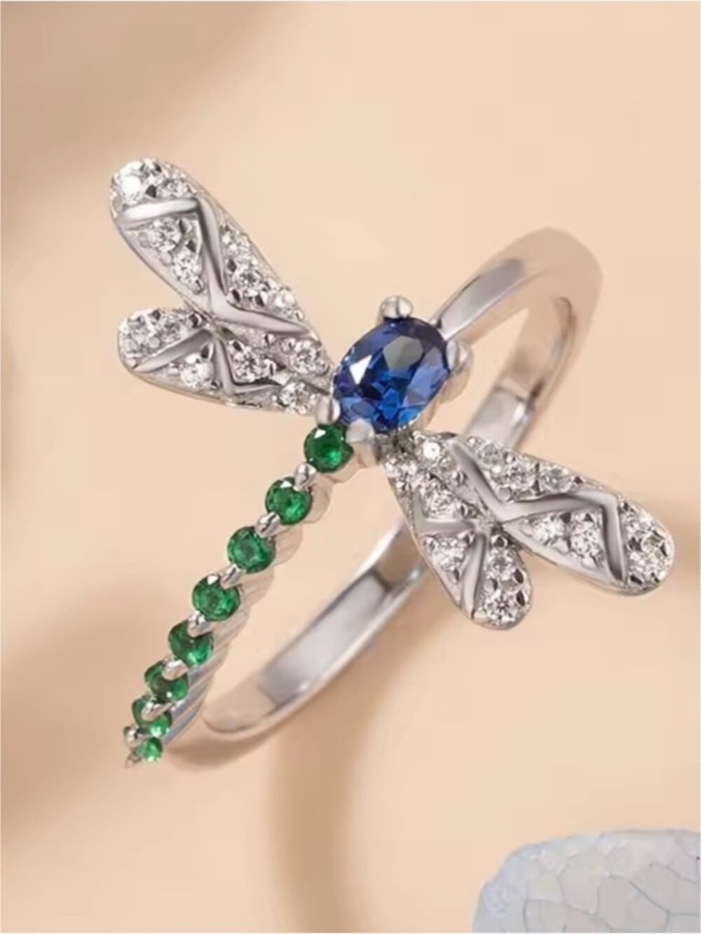 Dragonfly Silver Diamond Crystal Ring